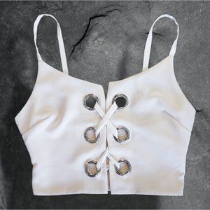 Silence + Noise Amour Corset Lace Up Crop Top Urban Outfitters Cream sz XS